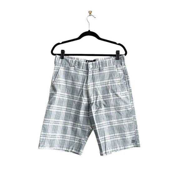 Billabong Mens Shorts Flat Front Cotton Stretch Plaid Pattern Casual Green Sz 32 - Picture 1 of 8